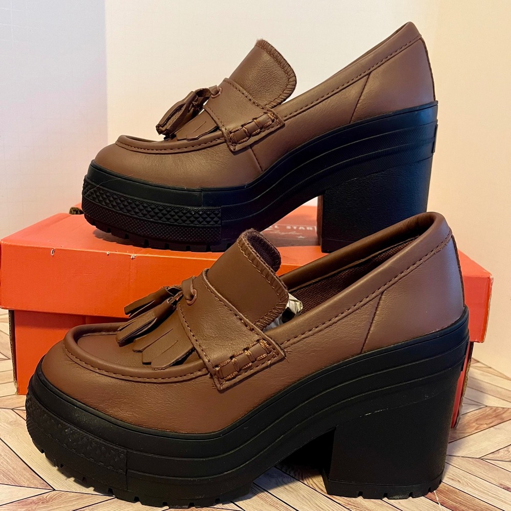 Converse Chuck 70 De Luxe Heel Loafer‎ Platform Leather Wmn 7 Dark Roast A14715C - Picture 2 of 9